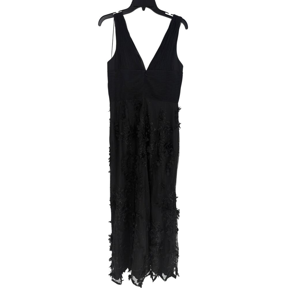 Adrianna Papell Black Floral Appliqué Double V Neck Mermaid Gown Size 10 - Picture 6 of 12